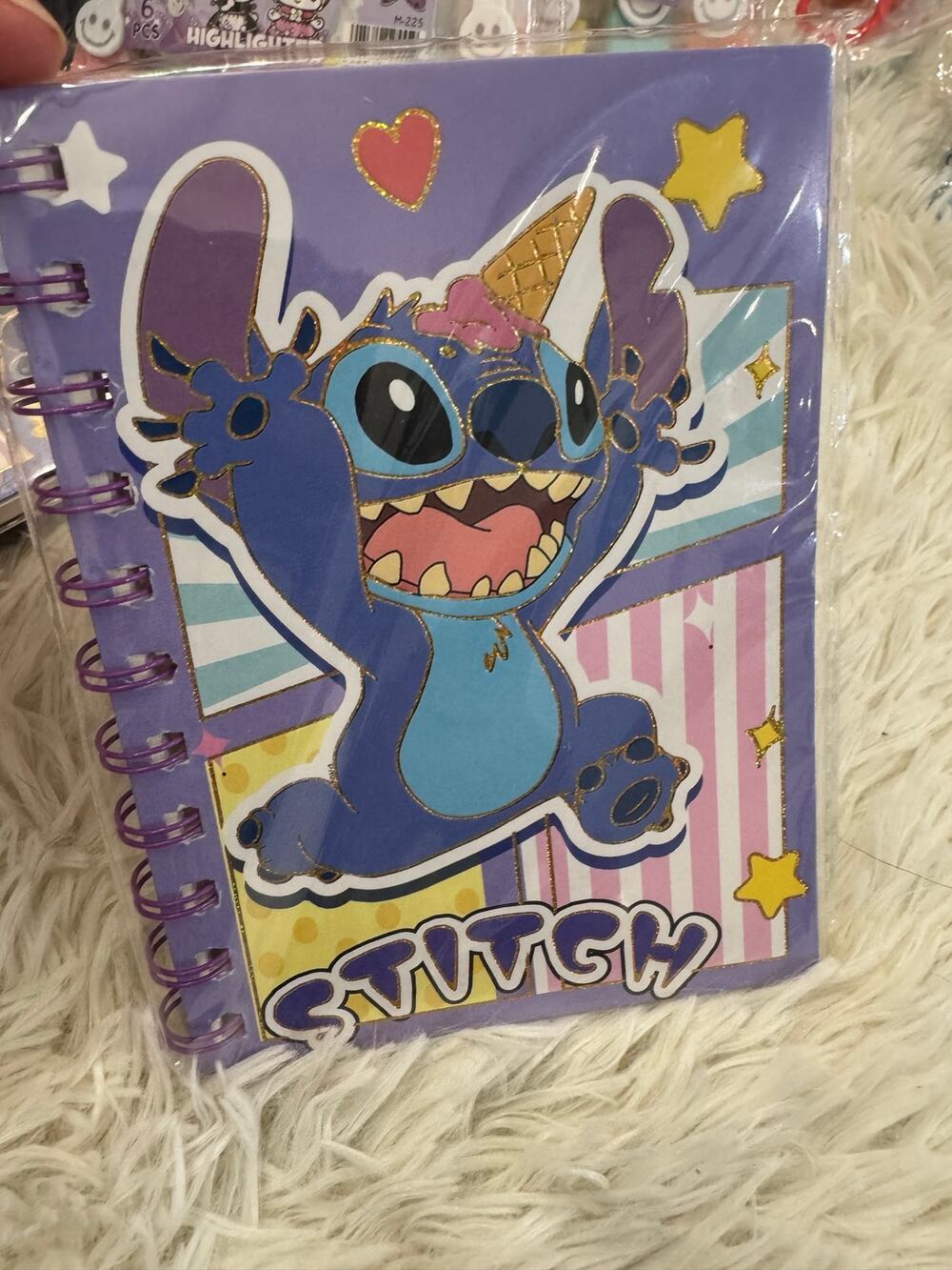Stitch ice cream notebook size A6 spiral lined pages sparkles purple